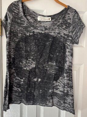 Vintage Havana Black and Grey Skull T Shirt, Size Large